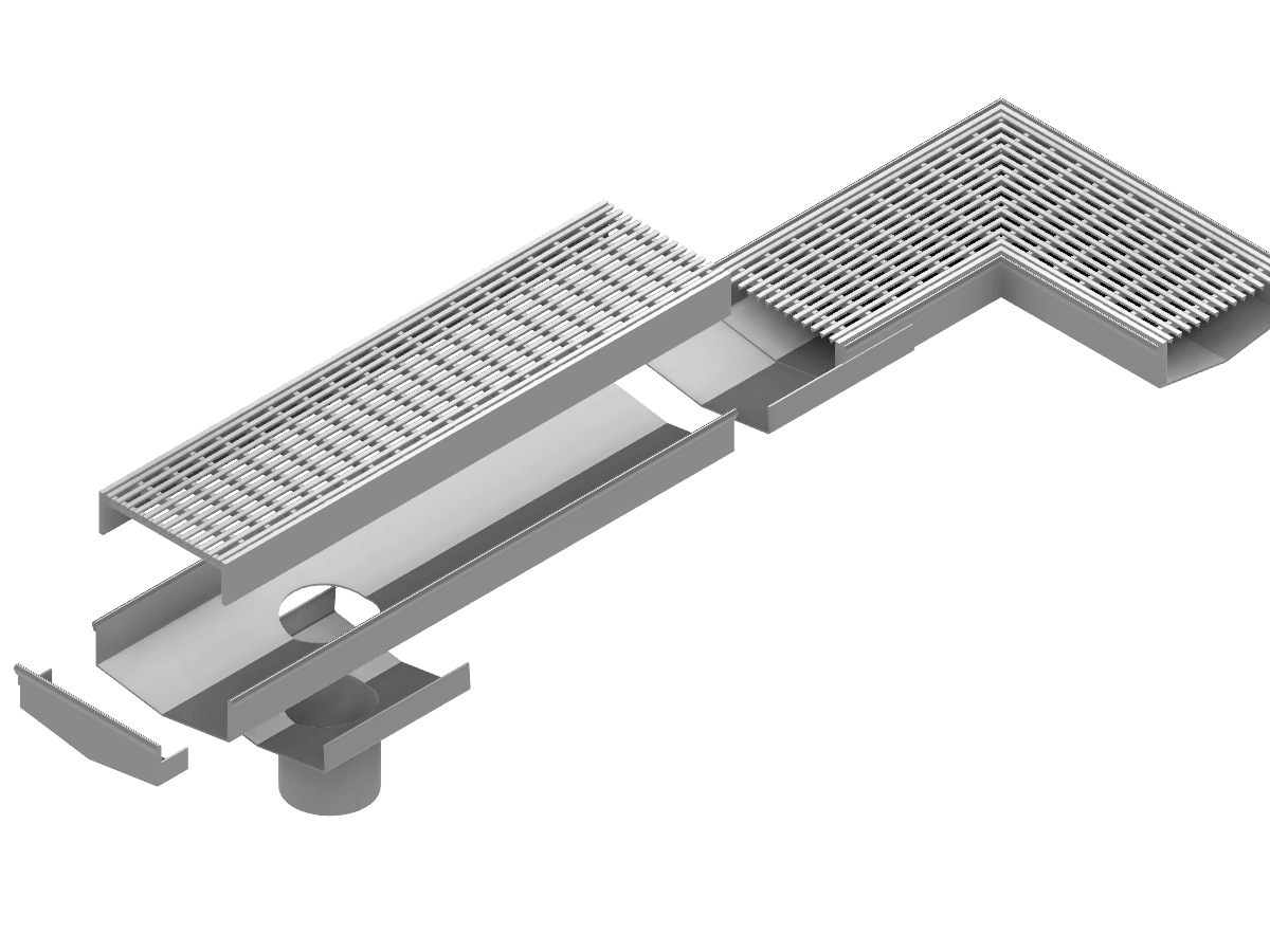 Expanded view of the slimline drain system